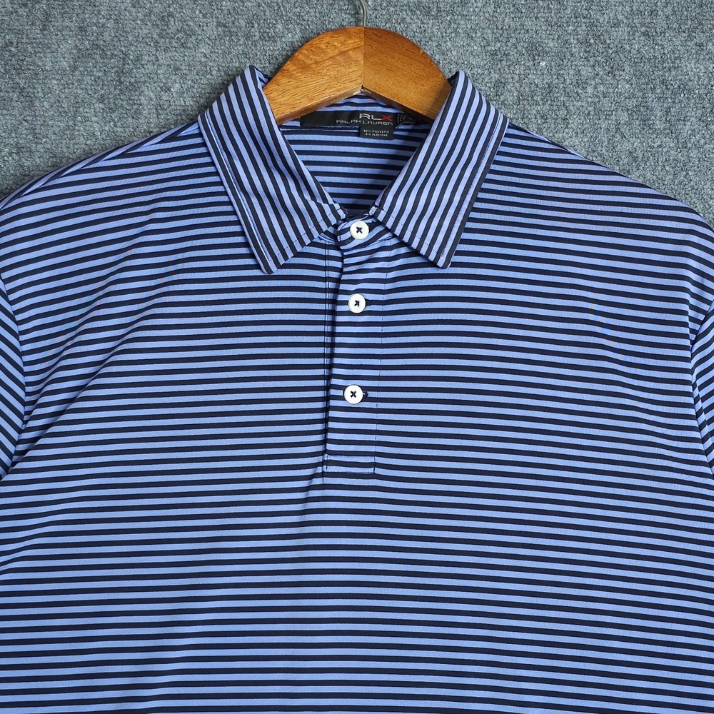 RLX Ralph Lauren Polo Shirt Mens XL Blue Black Striped Performance Stretch Golf